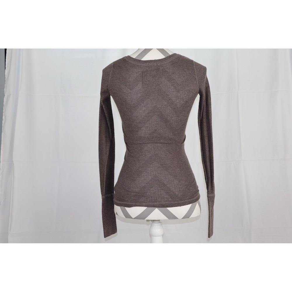 Vintage Y2K Abercrombie Brown Stretch Henley Long Sleeve Moose Logo Top Large - Picture 5 of 8